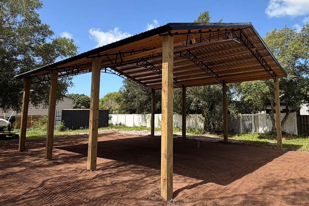 Jones Barn — open pole barn pavilion completed by Dekker in Okeechobee, Florida on July 13, 2026
